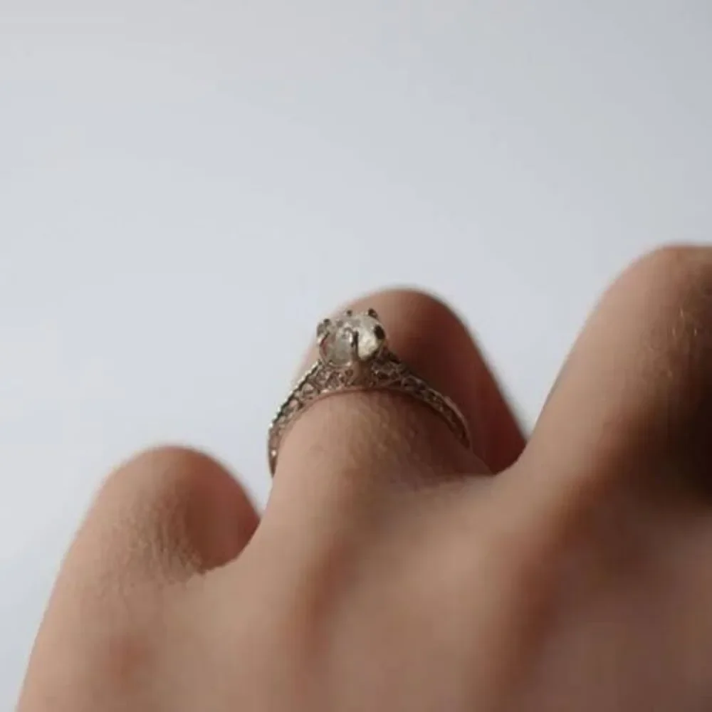 Dainty rings for women Raw Diamond Engagement Ring Rough anniversary ring